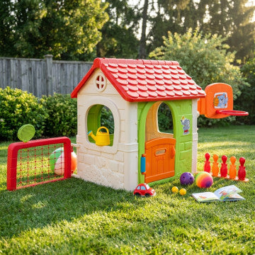 Casetta da gioco multiattività in plastica con 5 sport 142x85x124 cm
