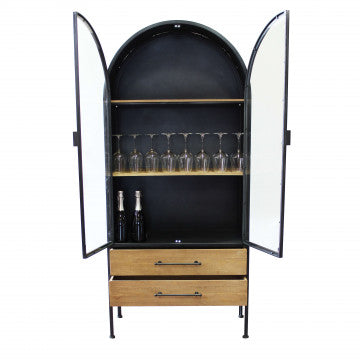 Mobile due ante due ripiani due cassetti legno acciaio 81,5x40x180 cm