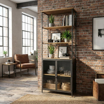 Mobile in legno e acciaio con struttura verticale, dimensioni 68x39x183 cm