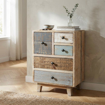 Mobile con 5 cassetti in legno colorato, dimensioni 45x35x64 cm