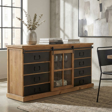 Mobile in legno e acciaio con dimensioni 147x42,3x75 cm, peso 35 kg