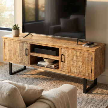 Porta TV con 2 ante e 2 cassetti, gambe metallo nero, 160x45x60 cm