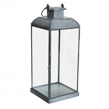Lanterna in metallo e vetro grigia, dimensioni 17,5 x 17,5 x 42 cm