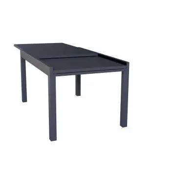 Tavolo da esterno Hawaii in alluminio antracite con una prolunga aperta, design funzionale per ambienti outdoor eleganti.