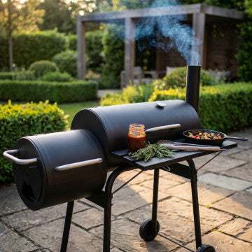 Barbecue a carbonella con affumicatore, struttura acciaio nero 110x64x113,5 cm
