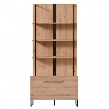 Vetrina in truciolare bilaminato e metallo, rovere chiaro, 85x42x191,5 cm