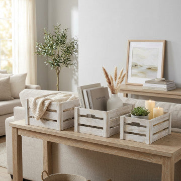 Set 3 cassette legno paulonia grigio dimensioni 40x30x18 35x25x16 30x20x14