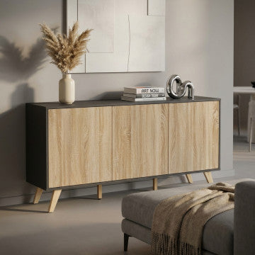 Mobile con 3 ante in melammina, struttura grigia, 150x39,5x75 cm