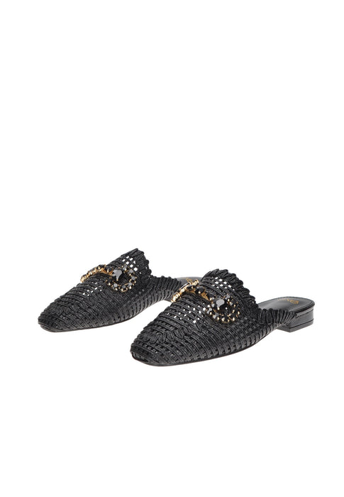 Sabot EXE Luna Ecopelle Intrecciata con Mascherino Frontale Strass Sottopiede Imbottito Fondo Gomma Tacco 2 cm