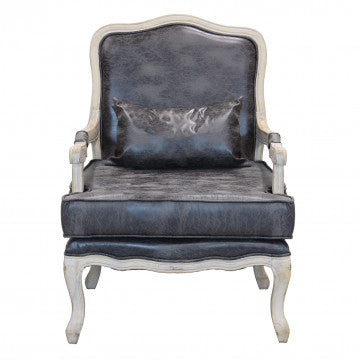 Poltrona in ecopelle vintage grigio scuro, legno, 64x72x92 cm