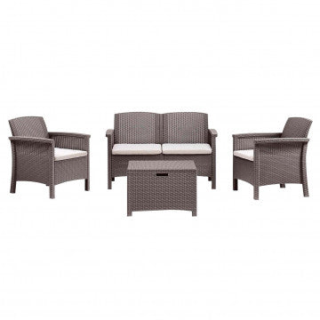 Salotto in polipropilene wicker con cuscini, 117x64,5x76 cm