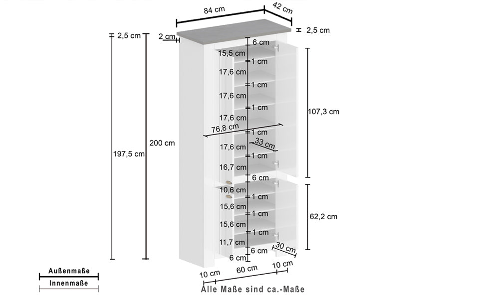 Armadio Scarpiera FIGO 4 Ante Battenti - Mobile Country per 40 Paia di Scarpe