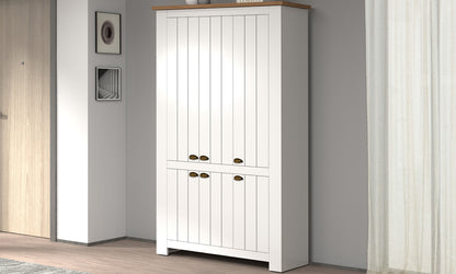 Armadio scarpiera FIGO chiuso, stile elegante con finitura bianca e top in legno, complemento d’arredo ideale per ambienti moderni e ordinati.