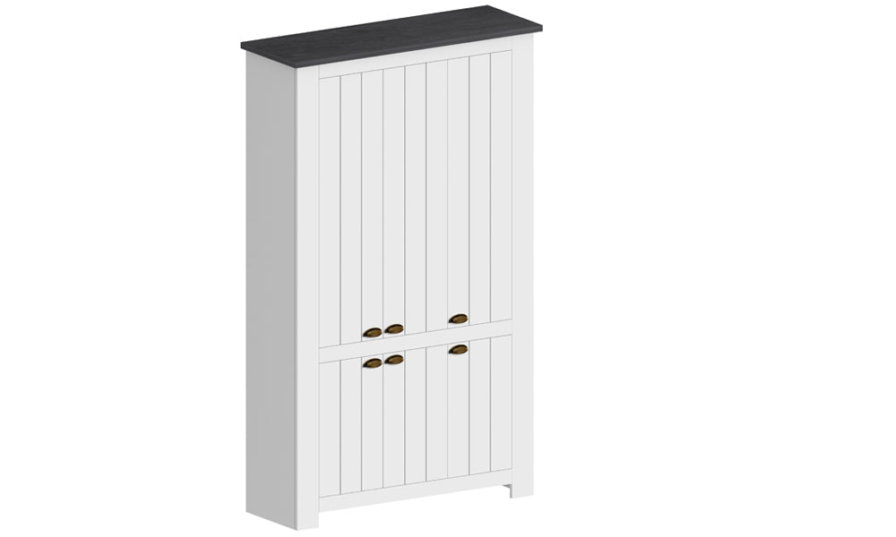 Scarpiera FIGO 6 Ante - Ampio Spazio con top scuro, design moderno bianco, ideale per ingresso o camera da letto, stile elegante e funzionale.