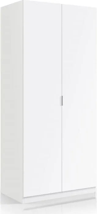 Armadio Oz a due ante in bianco opaco con design minimalista e maniglia in alluminio. Perfetto per arredare spazi moderni con stile e funzionalità.