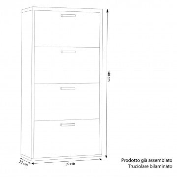 Scarpiera 4 ante a ribalta in truciolare bilaminato olmo chiaro 59x25x140