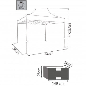 Gazebo 3x4,5 m telo poliestere 420D struttura acciaio