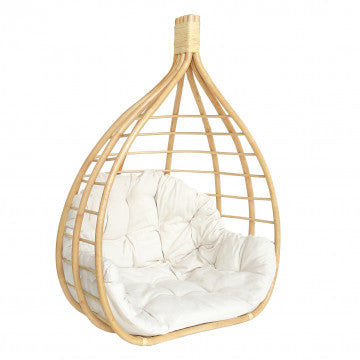 Dondolo sospeso in bamboo con cuscini beige 88x77x112 cm