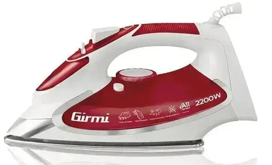 Ferro da stiro Girmi 2200W con serbatoio da 280ml, piastra in acciaio inox, funzione vapore verticale e auto pulizia.