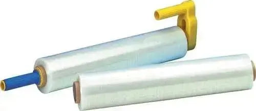 Pellicola estensibile alta elasticità 2,6 kg, 50 cm h, 23 my per imballaggi, con manici ergonomici per uso industriale e confezionamento rapido.