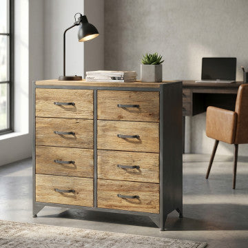 Cassettiera in metallo e legno, 81,5x38x82,5 cm, colore marrone