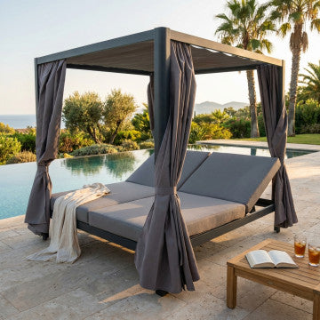 Gazebo letto struttura alluminio tettuccio apribile cuscini imbottiti
