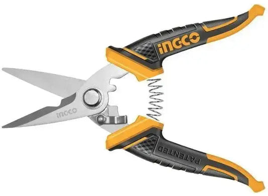Forbici da elettricista 178mm Ingco con lame in acciaio inox e impugnatura ergonomica antiscivolo, ideali per tagli precisi su cavi elettrici.