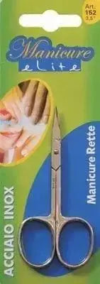 Forbici manicure rette Elite De Luc in acciaio inox Solingen con lame affilate, confezione blister per uso casalingo e professionale.