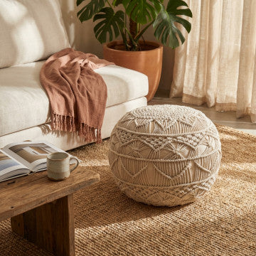 Pouf Bodrum in cotone bianco, peso 3 kg, imbottitura
