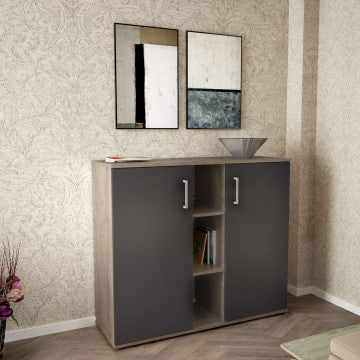 Mobiletto 2 Ante 3 Mensole Rovere Chiaro Antracite 101x87h cm