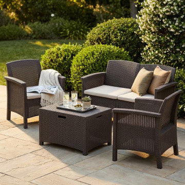 Salotto in polipropilene wicker con cuscini, 117x64,5x76 cm