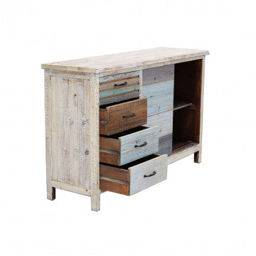 Mobile in legno con 4 cassetti e 2 ante, dimensioni 140x40x82 cm
