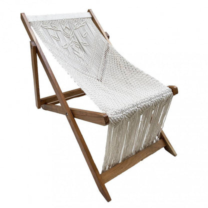 Sedia tunisi in legno con rivestimento in cotone bianco con motivo decorativo, ideale per ambienti esterni, misura 144x60x16 cm - SKU: CN802907