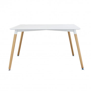 Tavolo rettangolare piano ABS bianco gambe legno 140x80x75 cm