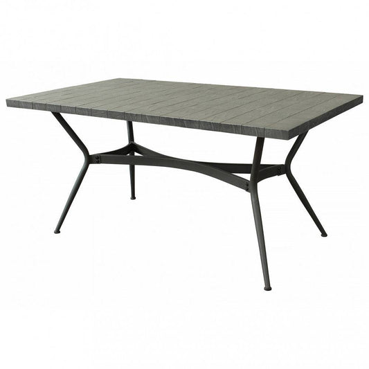 Tavolo rettangolare Minosse in ceramica grigia antracite con struttura in ferro nero, ideale per esterni, dimensioni 160x90 cm, stile moderno.