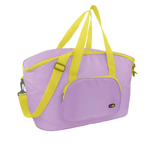 Borsa termica Tulipano da picnic in tessuto viola con manici gialli e tracolla regolabile, ideale per uscite all'aperto, SKU: GIO-2305466