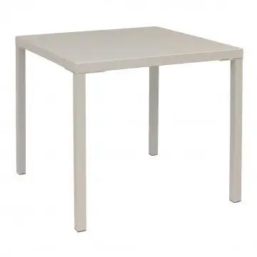 Tavolo Manchester impilabile 80 X 80 in acciaio verniciato a polvere colore tortora, ideale per arredare spazi esterni.