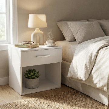 Comodino truciolare bilaminato bianco 44,5x35x43,5 cm