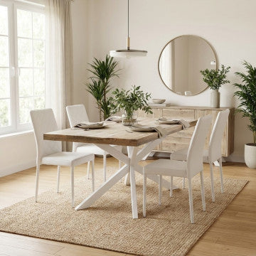 Tavolo in legno di mango e metallo bianco 200x100x77 cm