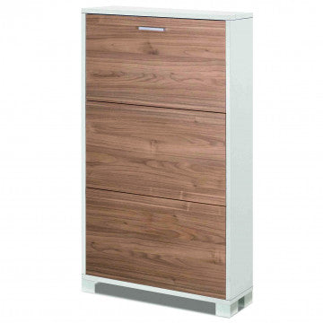 Scarpiera 3 ante MDF bianco fiammato noce Stelvio 70x18x118 cm