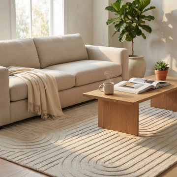Tappeto in lana e cotone avorio 160 x 230 cm con decorazioni