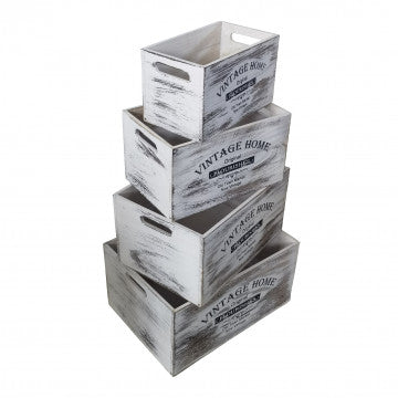 Set di 4 cassette in legno di diverse dimensioni - Colore bianco