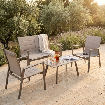 Salotto 2 posti struttura alluminio taupe con imbottitura textilene