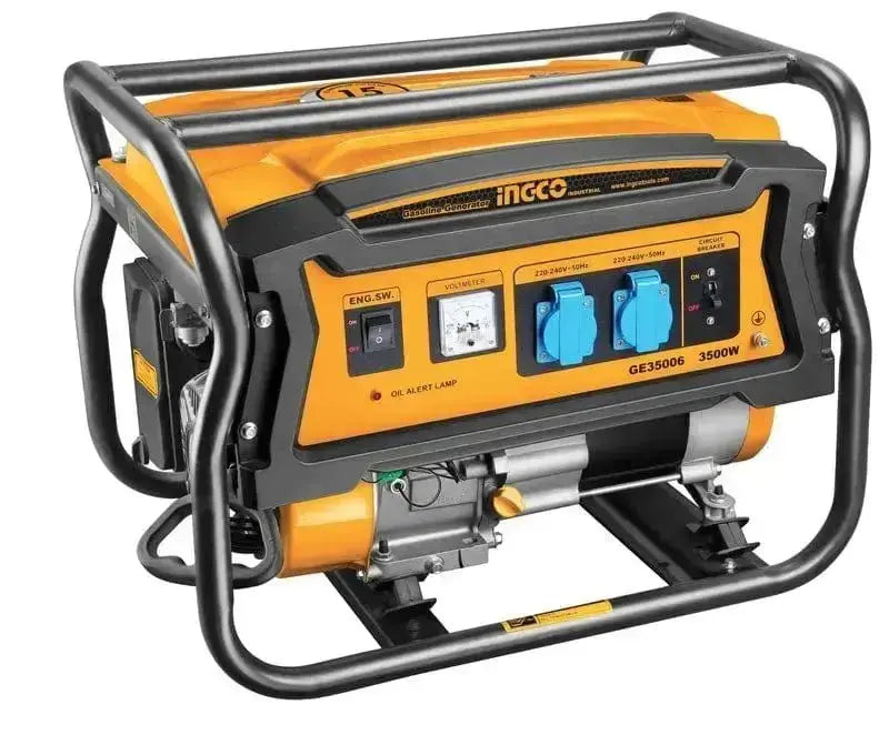 Generatore di corrente 3,5kw con avviamento a strappo INGCO, struttura robusta in metallo, ideale per uso domestico e outdoor.