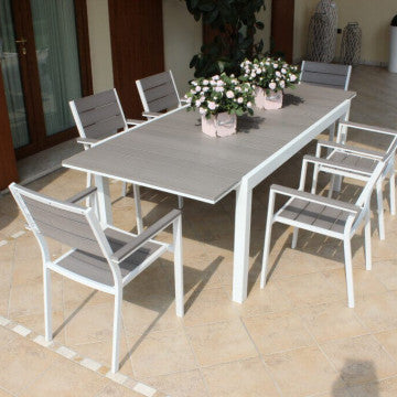 Pental Table 180/240 x 100 - Table d'extérieur extensible avec structure en aluminium et plateau en polywood