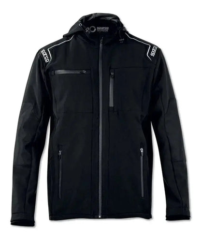 Giacca nera [Marca] tecnica con cappuccio e tasche con zip.
