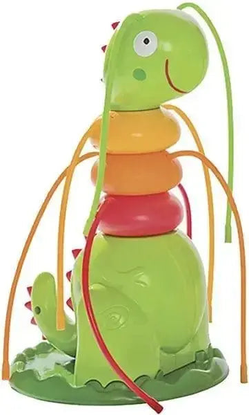 Gioco bruco spruzzatore Intex colorato con anelli sovrapposti e tubi per spruzzi d'acqua, ideale per giochi estivi in giardino.