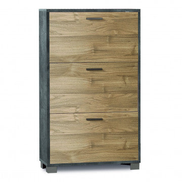 Scarpiera 3 ante MDF 70x29x118 cm ossido nero e noce