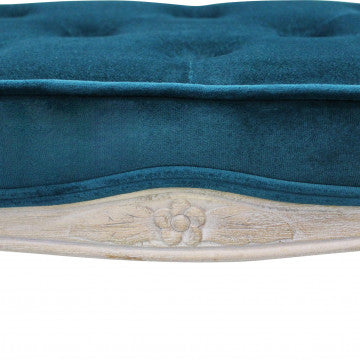 Sgabello in legno con rivestimento in velluto blu, dimensioni 50x36x47 cm