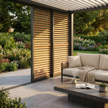 Laterale scorrevole con lamelle orientabili in alluminio 370x238 cm